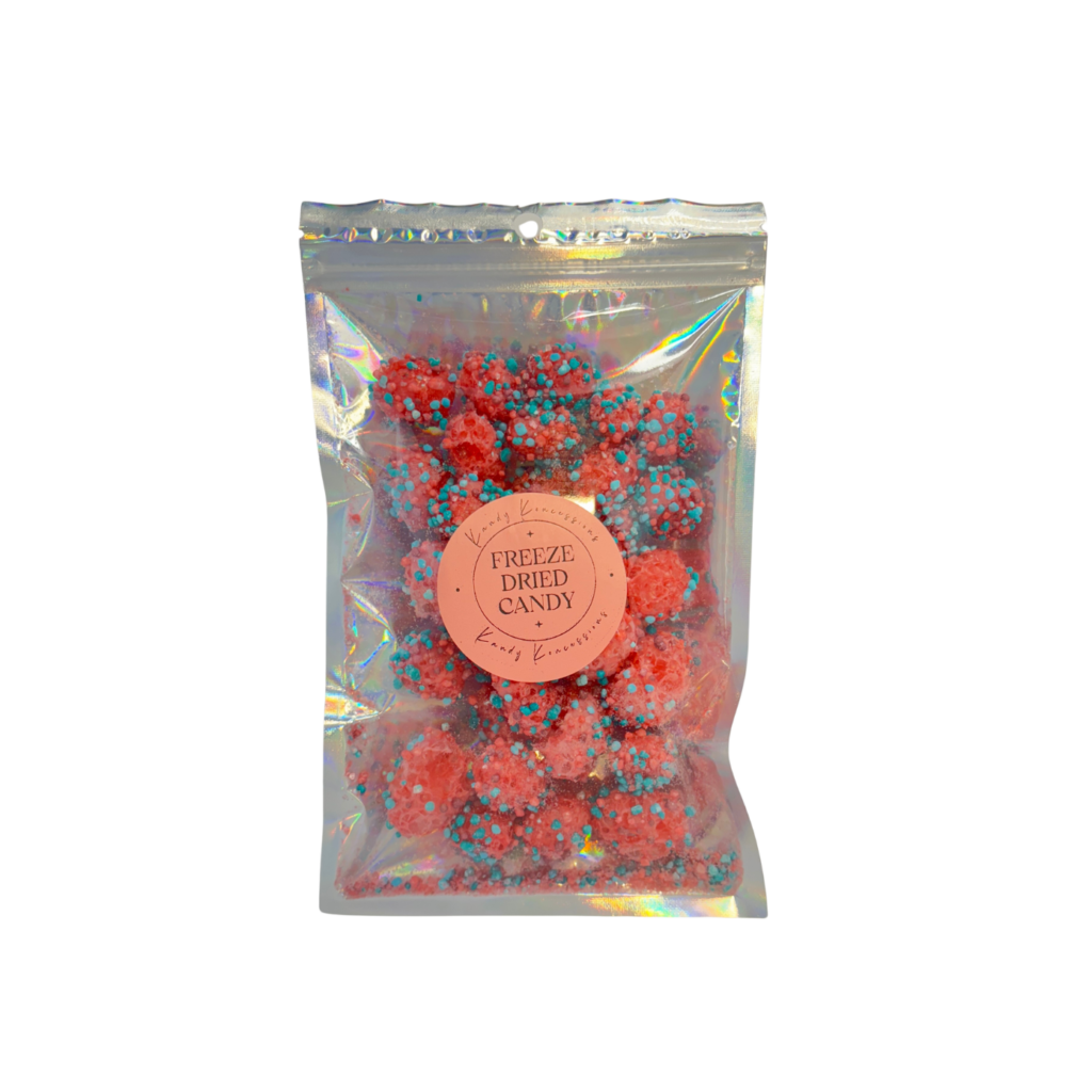 Berry Geek Bunches freeze-dried candy packaged in a mylar bag.